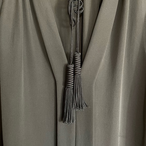 Joie Airlan Tank Top Sz XS Silk Tassel Sleeveless Blouse Olive Army Green Sheer - Picture 9 of 16